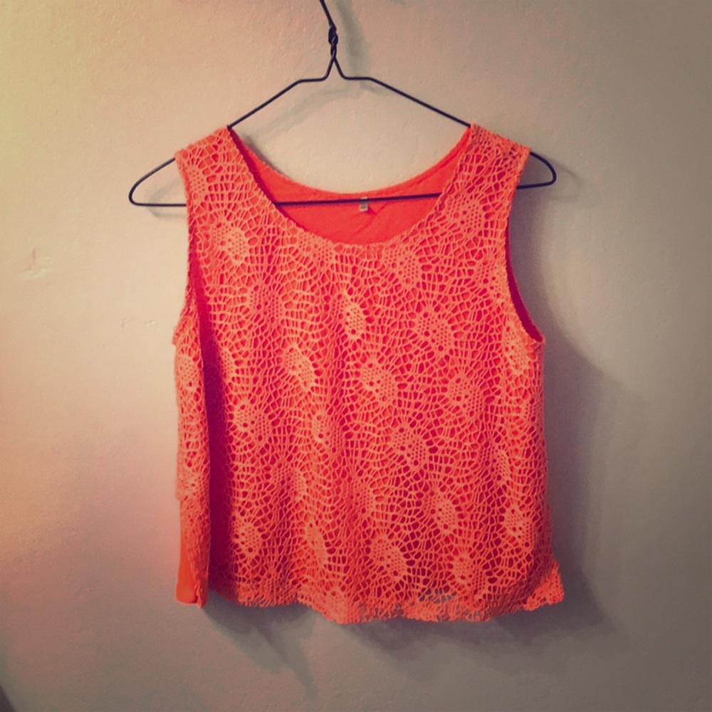 Layered lace Embroidery hi-lo orange top